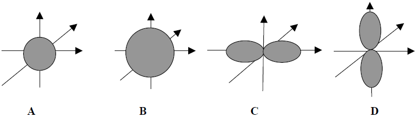 Image 202 - Dane są orbitale atomowe oznaczone na rysunkach literami A, B, C i D.